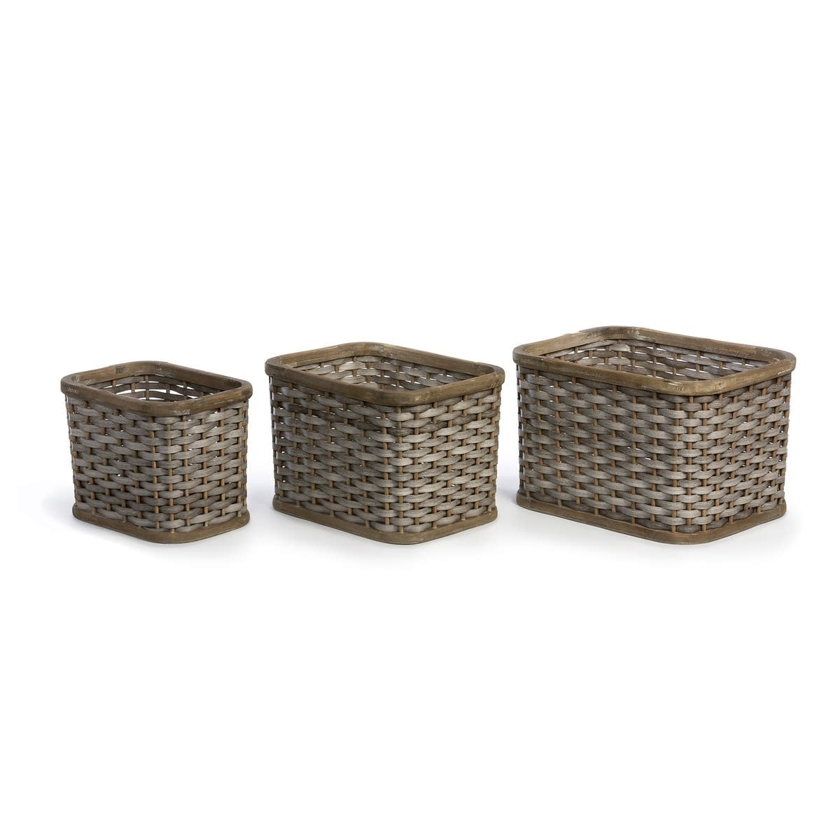 Nesting woven storage basket made of fir, plywood, PE, and bamboo in natural tones with a rectangular silhouette.