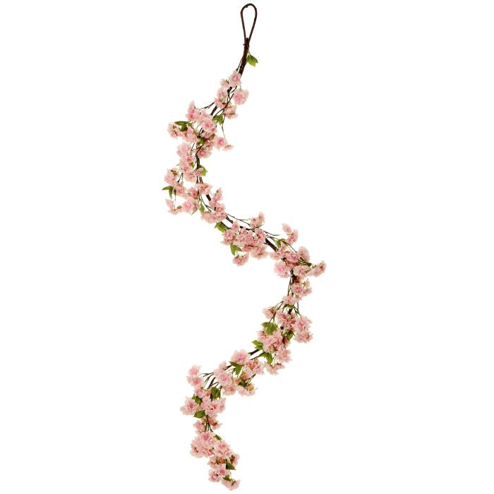 Faux cherry blossom garland in pink polyester with a hanging loop