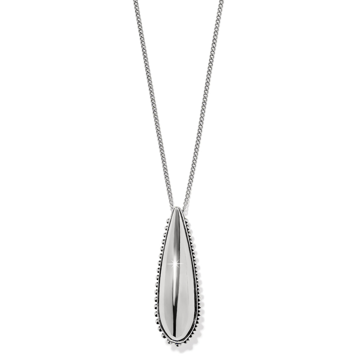 Pretty Tough Small Droplet Necklace in silver with a polished teardrop pendant on a link chain.