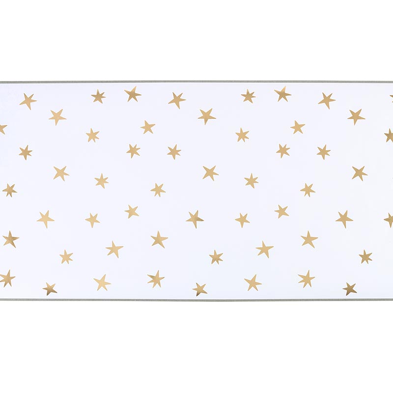 White paper table runner featuring a gold foil star pattern.