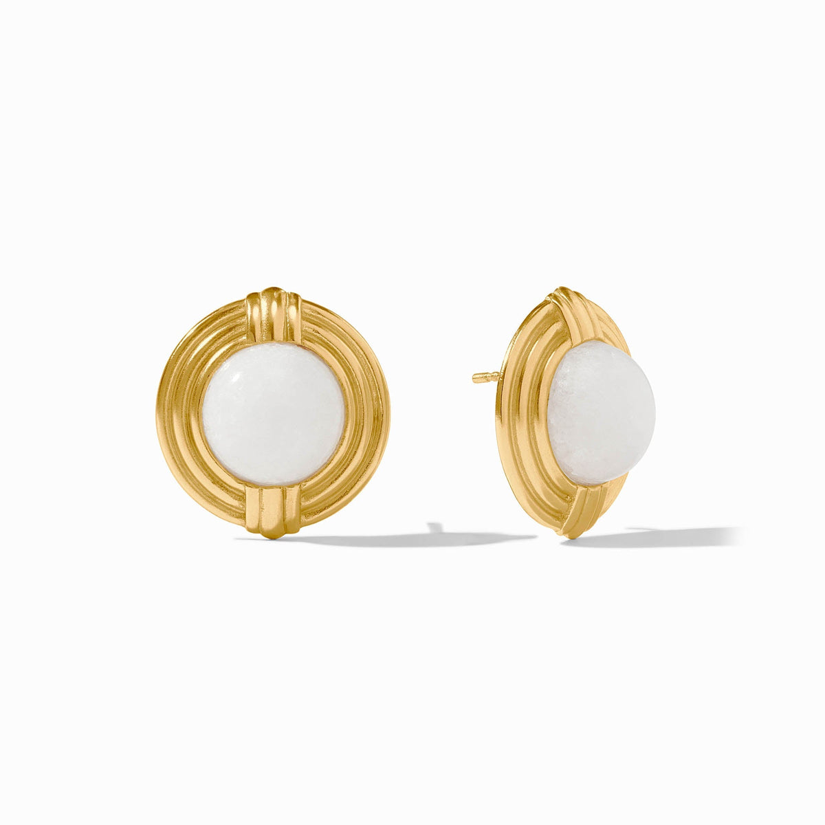 Gold-plated stone stud earring with jade accents