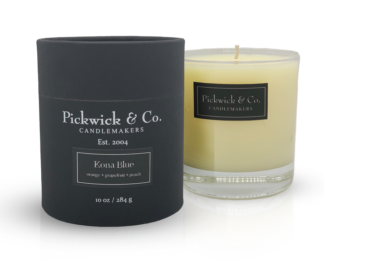 Pickwick Candle in a clear glass jar with a white wick