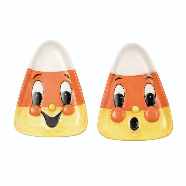 Ceramic Dol candy corn plate with orange, yellow, and white striped pattern.