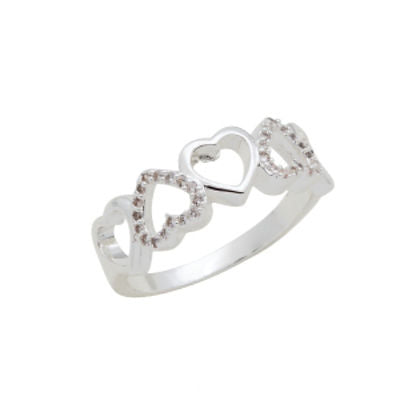 Silver heart-shaped stack ring with sparkling cubic zirconia stones
