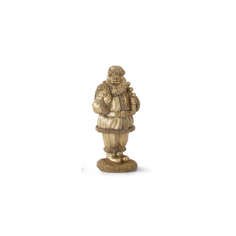 Antique gold resin Santa figurine with a vintage design, standing on a textured base.