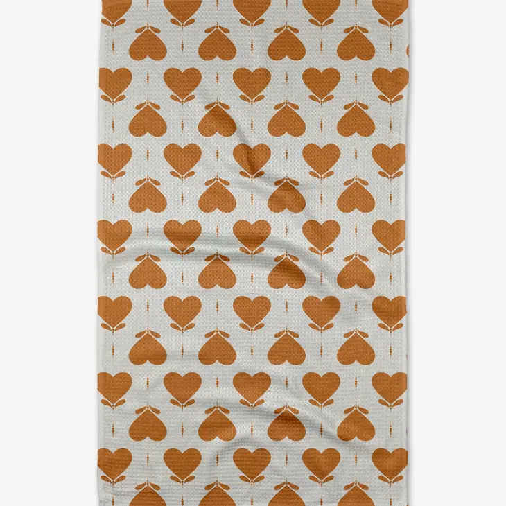 Recycled polyester waffle weave kitchen tea towel with single-sided print.