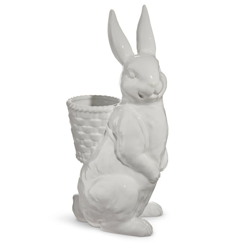 White Dolomite rabbit backpack with basket measuring 7.75 inches wide by 6.5 inches deep.