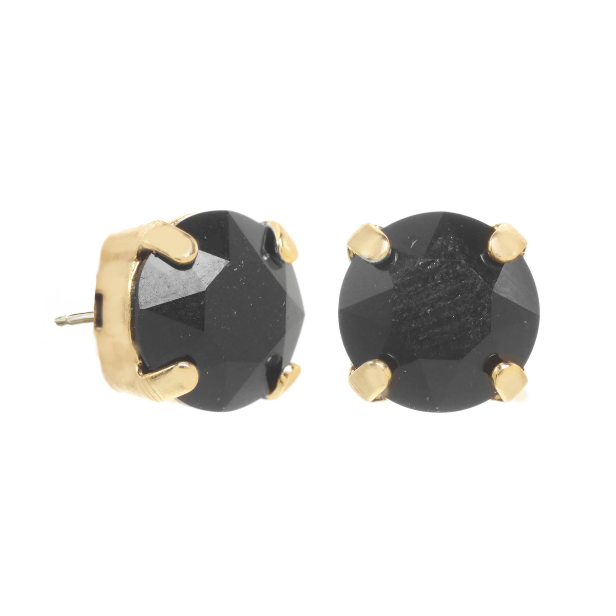 Antique gold plated brass stud earring with an 8mm clear crystal.