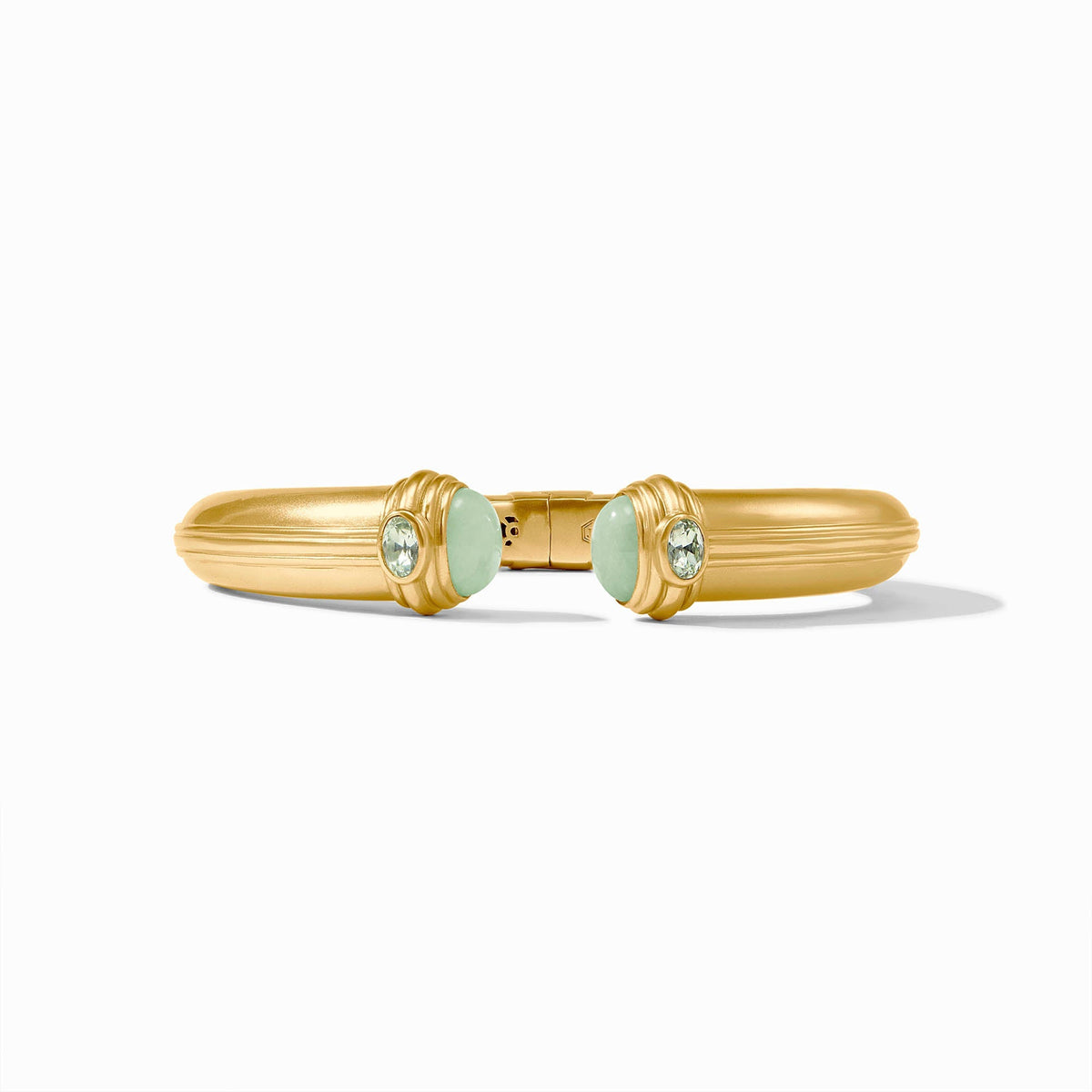 Portofino Cuff bracelet featuring a jade stone set in 24K gold plate with an imported glass accent.