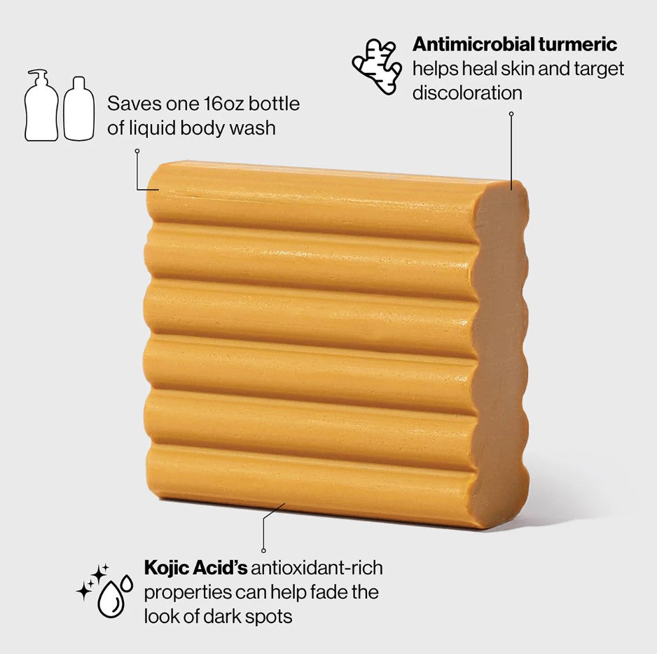 Kojic Acid Face and Body Bar in a plastic-free vegan soap bar with an even-looking complexion design.