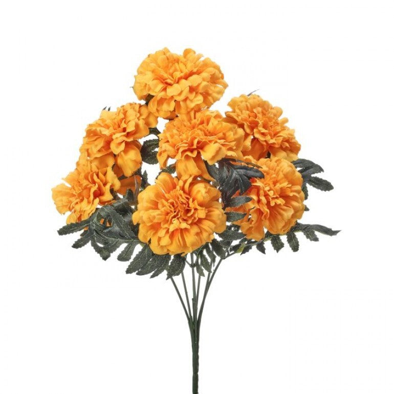 Marigold bush artificial plant with yellow flowers in a 6-inch wide pot