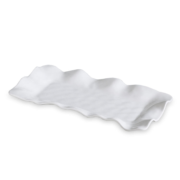 VIDA Havana white melamine long rectangular tray with wavy edges.