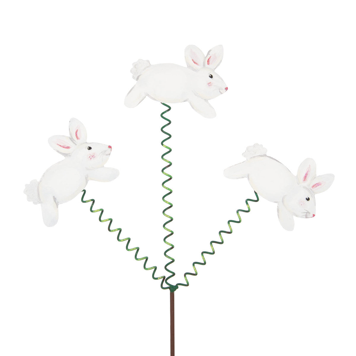 Bunny Trio Stake: three white bunny figurines on a single stake base