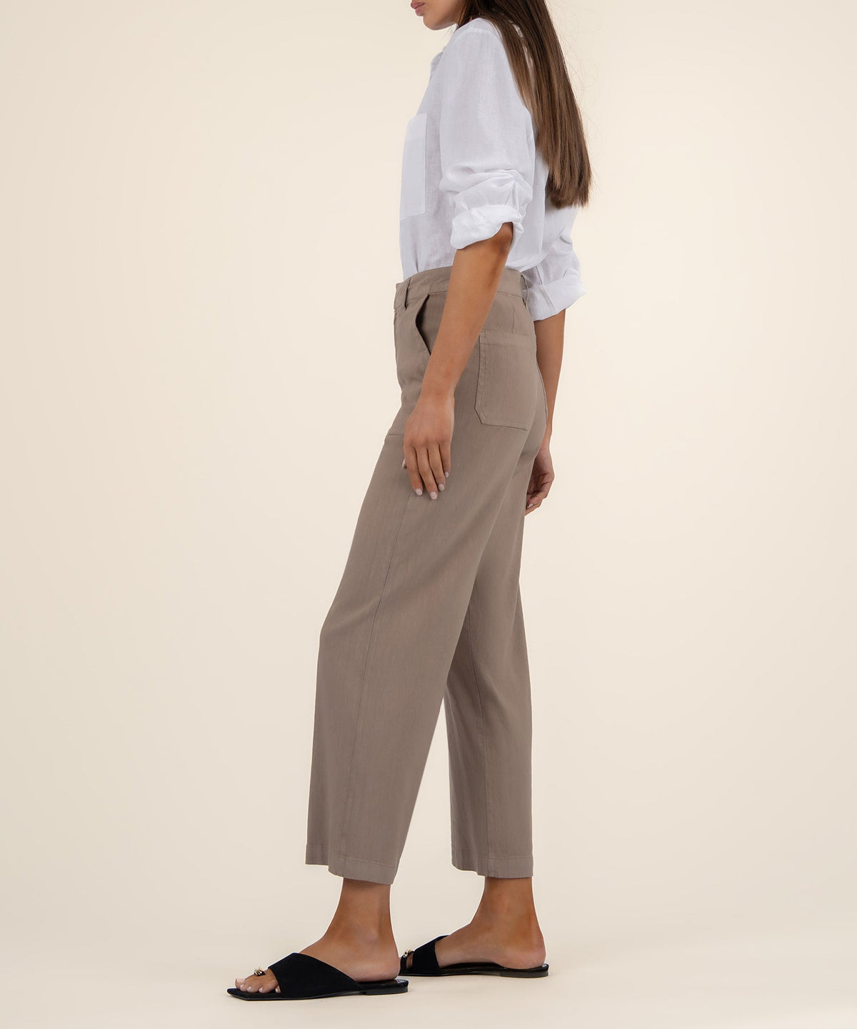 Luna Topaz high rise wide leg linen rayon pants with porkchop pockets