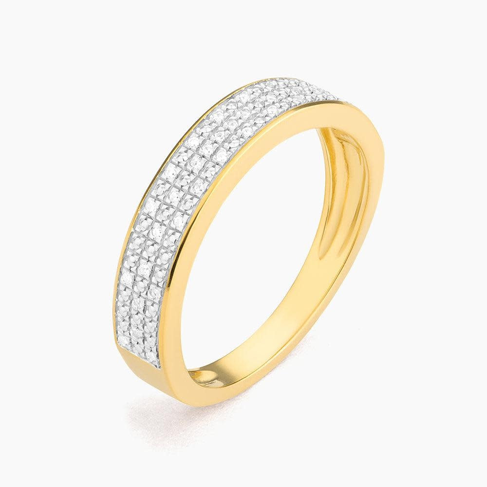 Stackable band ring with a small diamond set in silver-toned metal