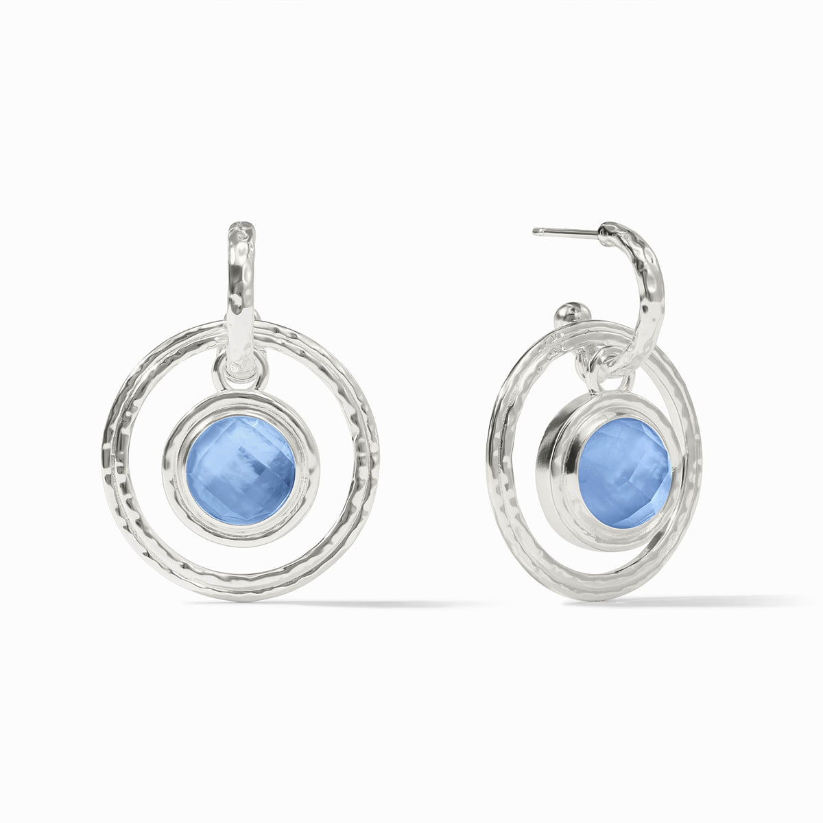 Astor 6-in-1 Charm silver earring with imported glass stone on a pierced ear post.