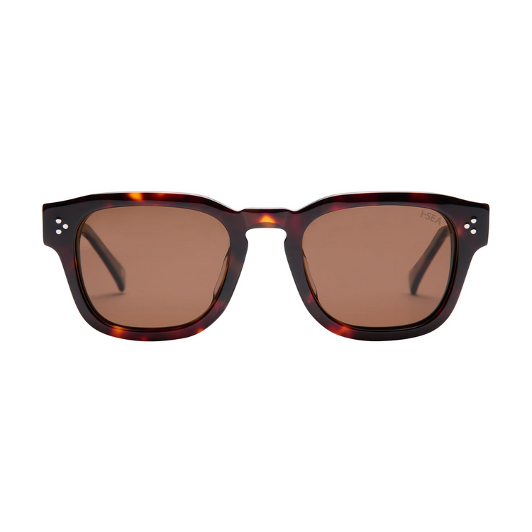 Camden sunglasses with tortoise acetate frames and brown polarized lenses.