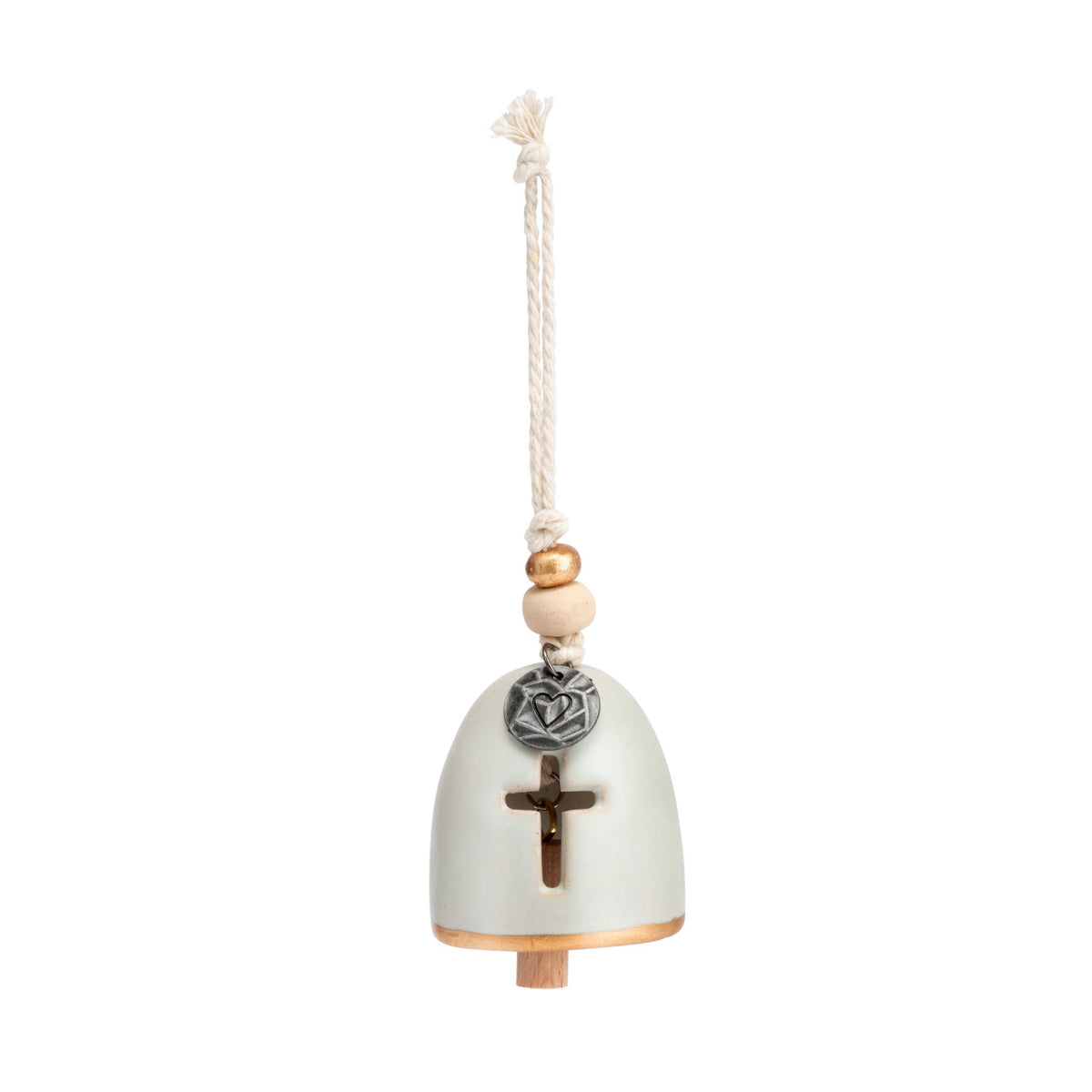 Mini Inspired Bell stoneware candle holder with wood accents