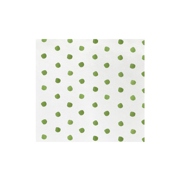Papersoft Dinner Napkins with a green hand-painted polka dot pattern on a white background.