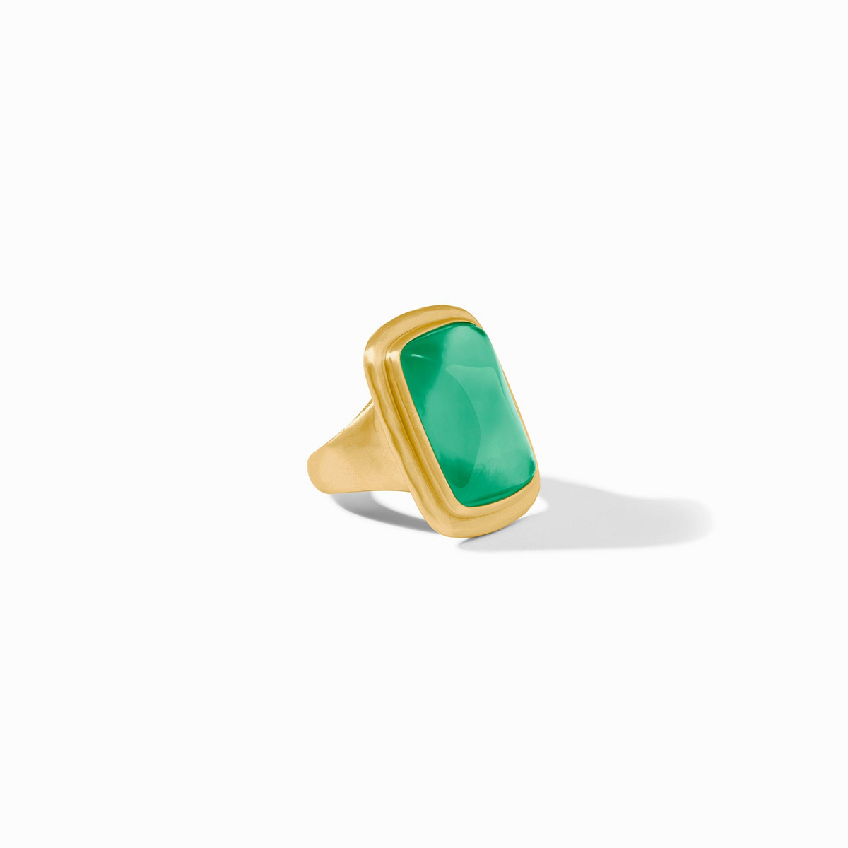 Sahara Stone Ring in 24K gold plate featuring a rectangular green glass cabochon.