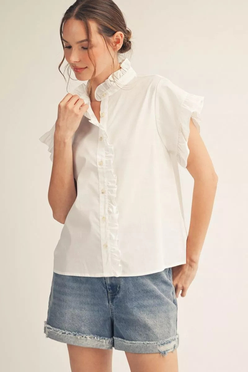Leah Drop Shoulder Button Down Solid Woven Top