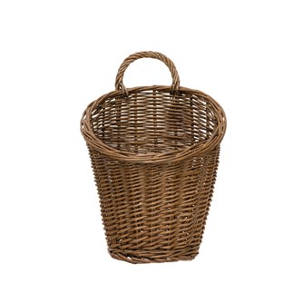 Round rattan wall basket with handle in natural woven texture