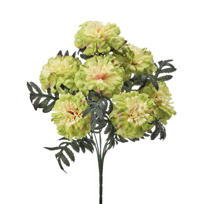 Marigold bush artificial plant with yellow-orange petals in a green pot