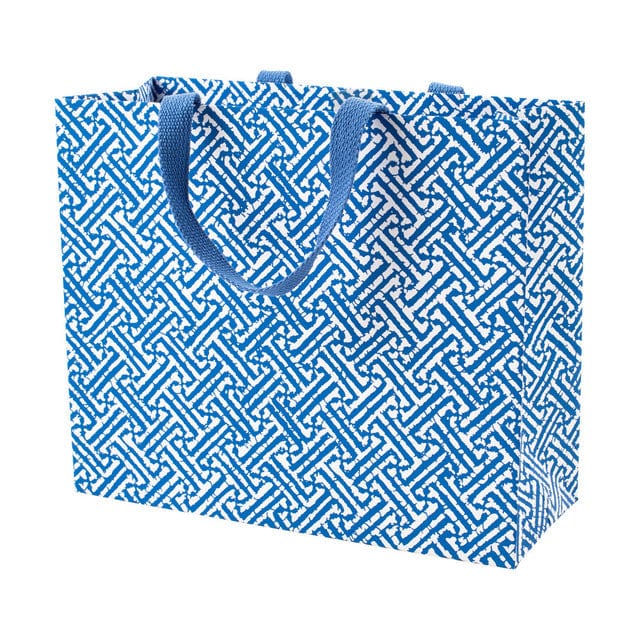 Large horizontal blue gift bag with a strong carrying handle.