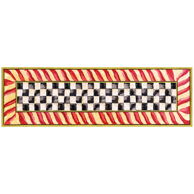 Red and gold Courtly Check washable runner rug with a geometric pattern