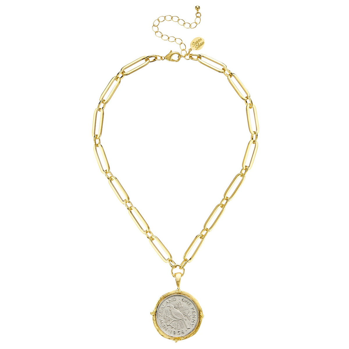 New Zealand mixed link paperclip necklace in silver-tone metal with a delicate chain.