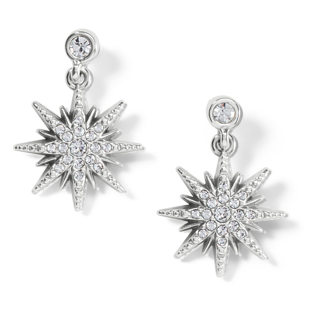 Radiant Star Post Earrings in silver-plated finish with fine quality crystals.