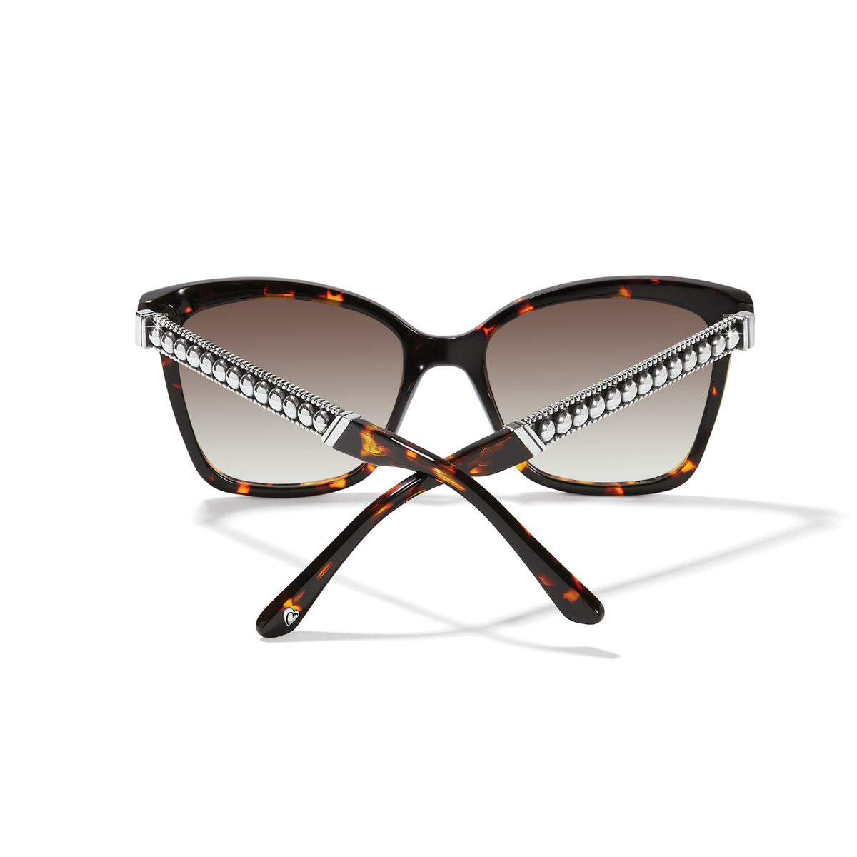 Square tortoiseshell sunglasses with silver-plated beaded studs on the temples and gradient lenses.
