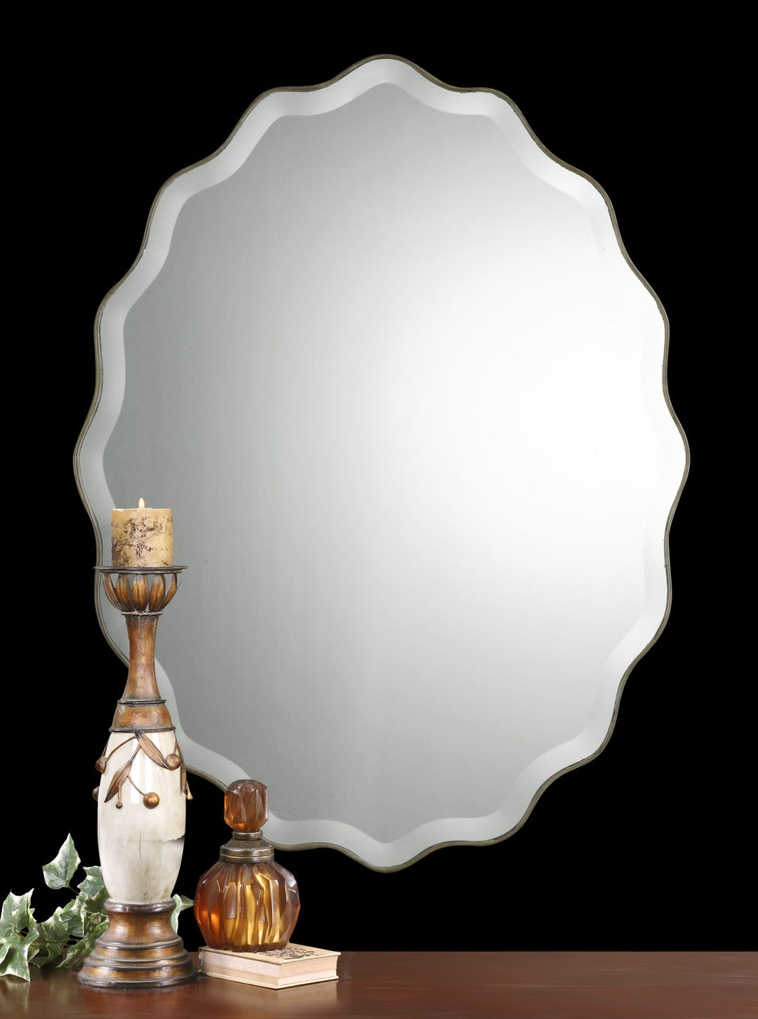 Teodora mirror with ruffled edge detail in a neutral finish