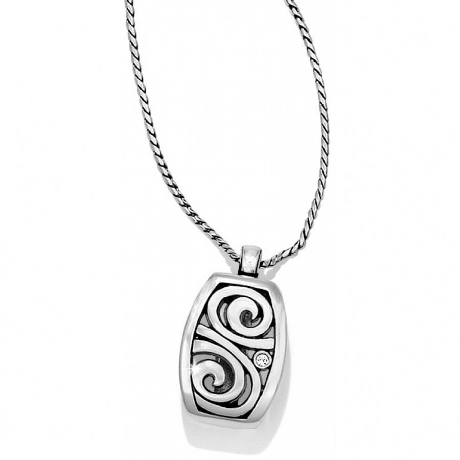 Silver plated adjustable chain necklace with a crystal London Groove badge pendant.