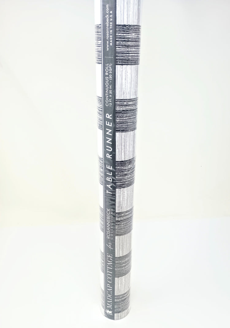 Graphite Gin Lane Plaid table runner roll by Madcap Cottage for Rosannebeck Collections.