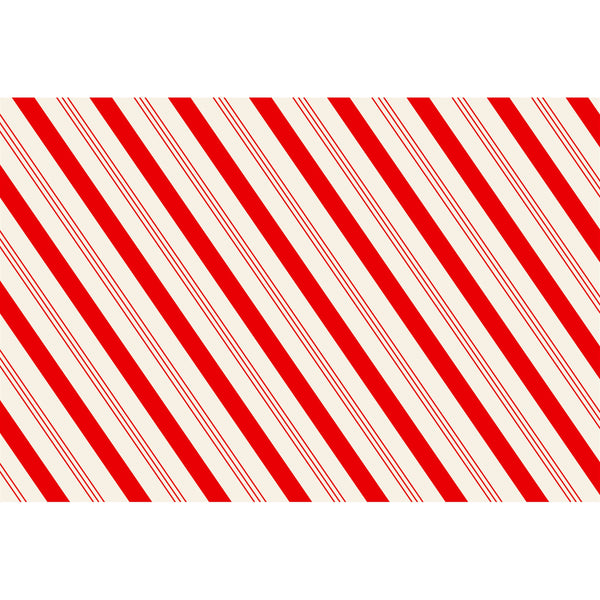 Candy stripe placemat with red and white diagonal stripes on a rectangular shape.