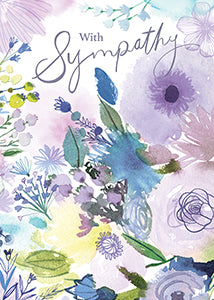 Violet Sympathy Blooms card with affectionate message inside.