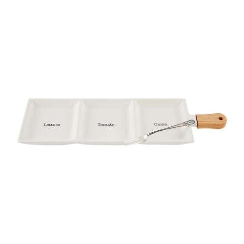 Garnish Bar Set featuring a dolomite tray measuring 5½ x 15 inches with an accompanying seven-inch fork.