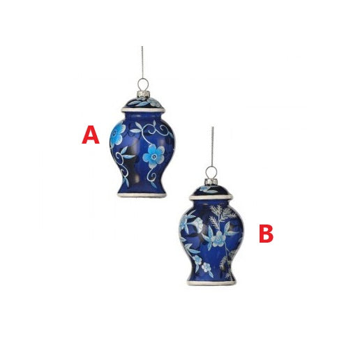 Glass floral urn ornament with a delicate flower pattern in soft pastel tones.
