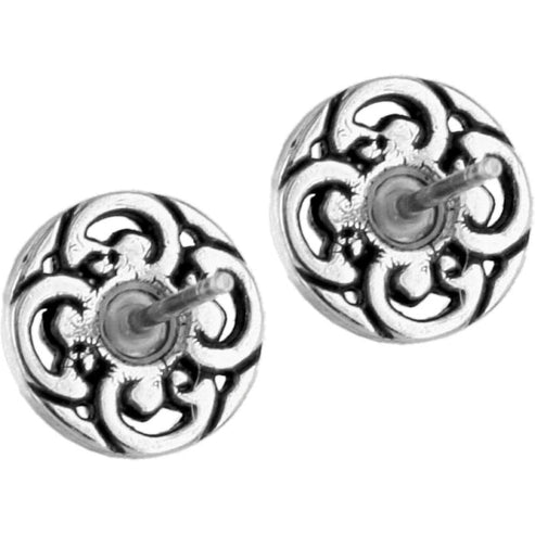 Silver plated Betsey Mini Post Earrings with intricate scrollwork design and post backs.