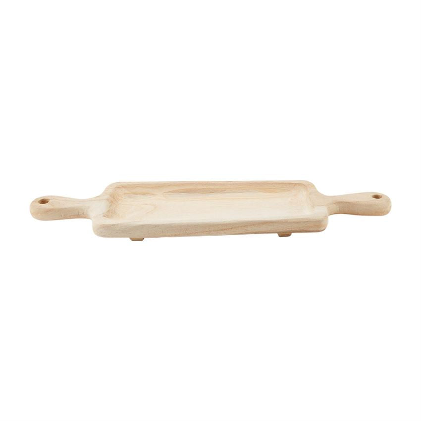 Two Handles Serving Board in natural wood with a rectangular shape.