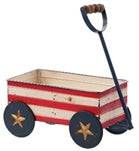 Metal Americana wheelbarrow with black finish designed to display flowers.