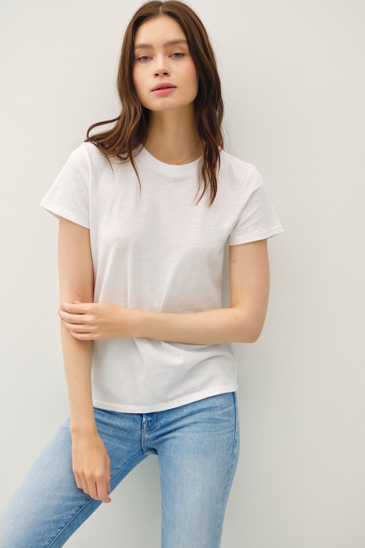 Leilani Classic Cut acid wash cotton t-shirt in light blue with a relaxed silhouette and subtle vintage fading.