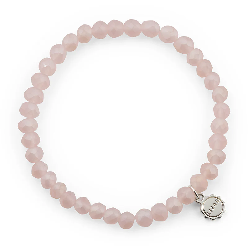 Lizas Quadro Big Bright Colours stretch bracelet with faceted light pink crystal beads.