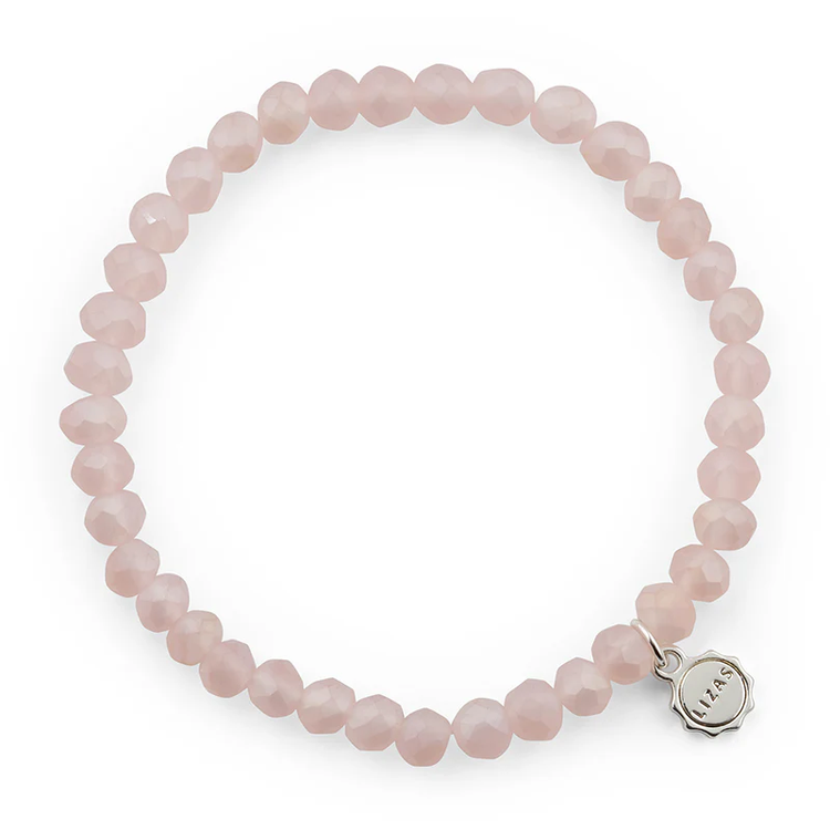 Lizas Quadro Big Bright Colours stretch bracelet with faceted light pink crystal beads.