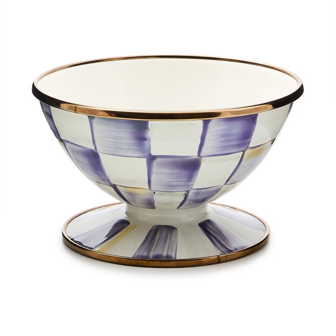 Violet check ice cream dish with a two-cup capacity