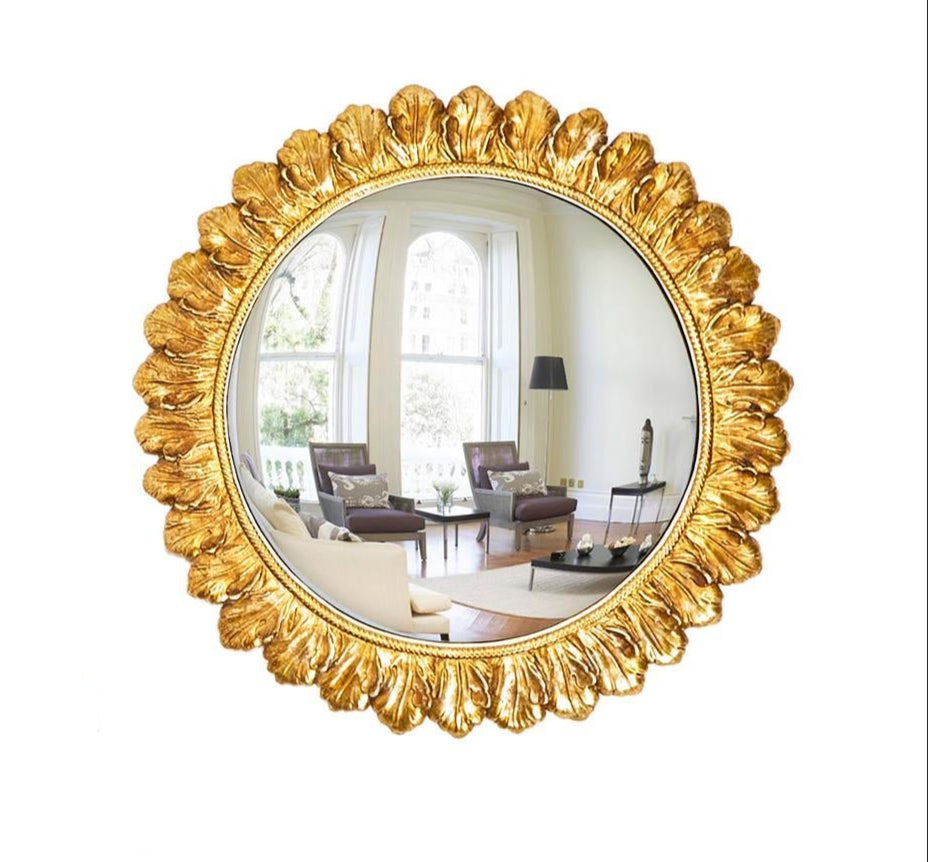 Gold convex wall mirror with resin frame