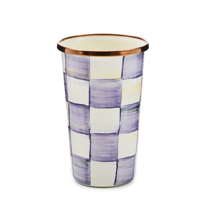 Violet checkered 10 oz tumbler with a cylindrical silhouette