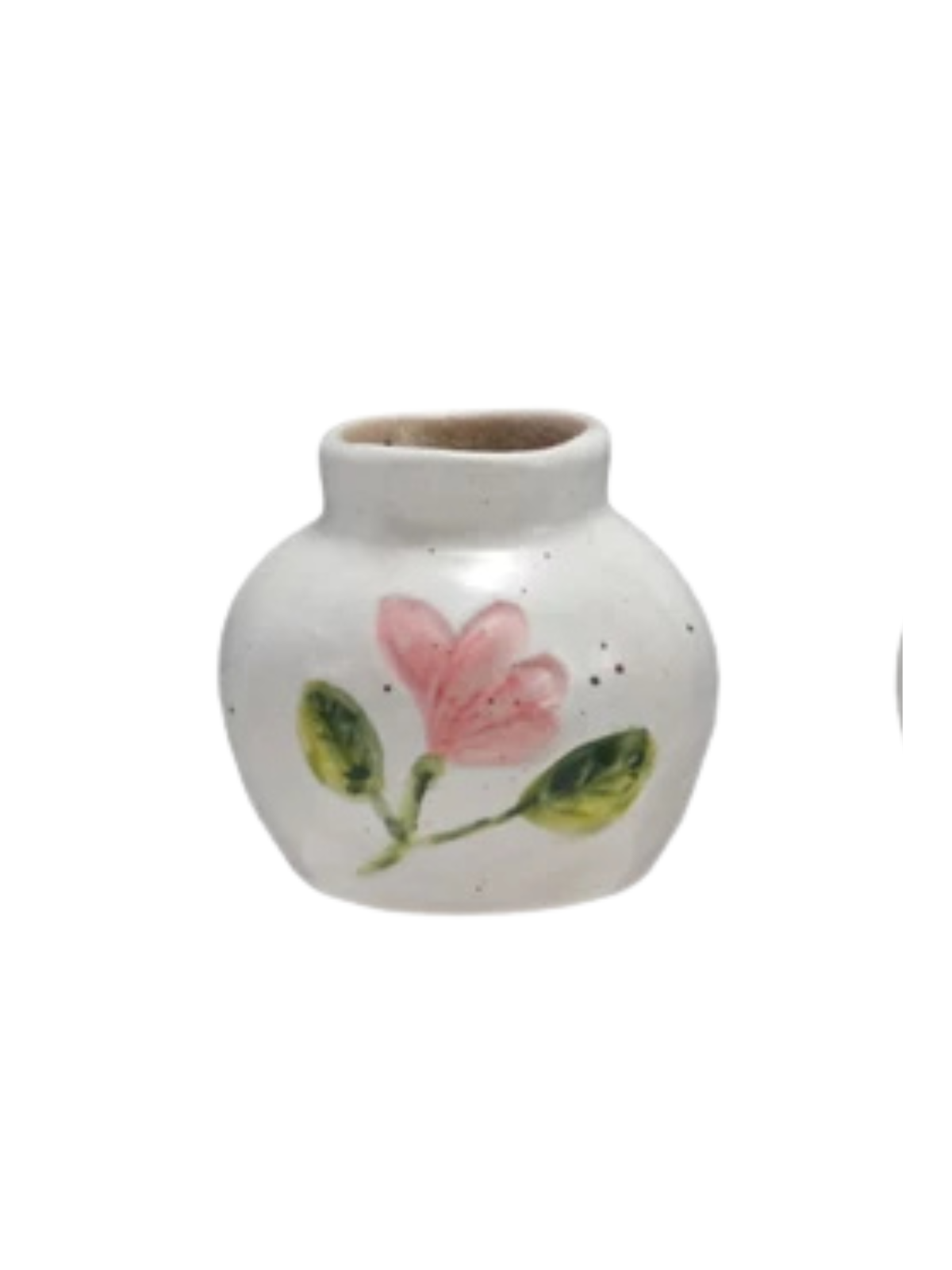 Hand-painted stoneware vase with floral motif in earthy tones