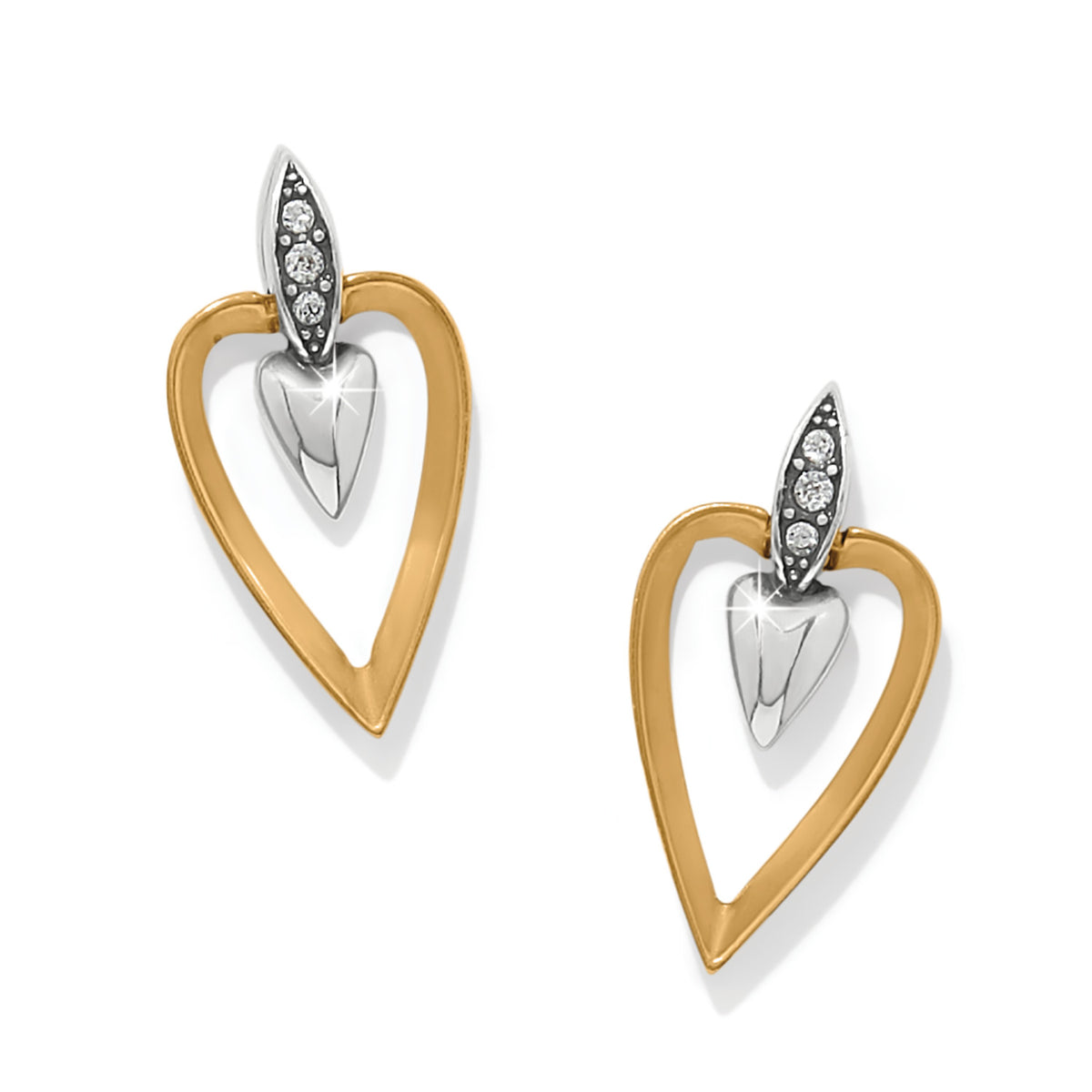 Two-tone silver-gold post earrings with flat disc backs